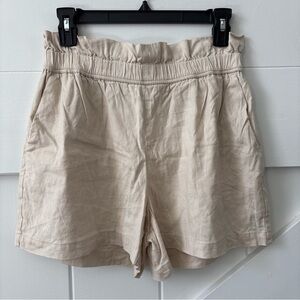 Express Women’s High Waisted Beige Casual Linen Blend Shorts Elastic Waist Small